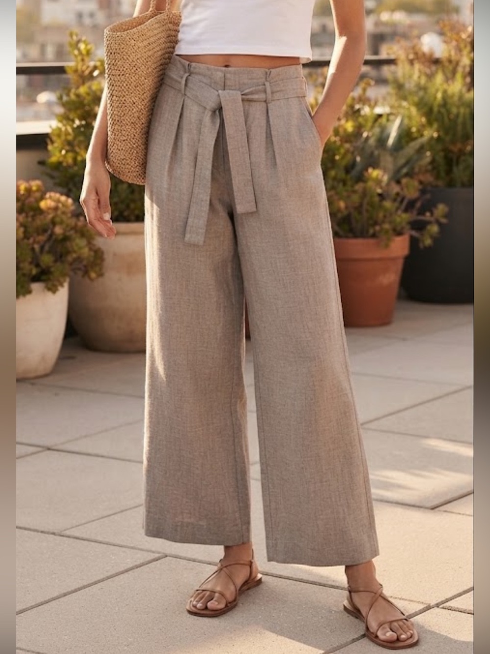 Banana Republic Women’s High Waisted Linen Cotton Pants with Tie Belt